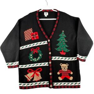 Vtg Nutcracker ADELE‎ Knitwear Christmas Cardigan Womens Size 1X Granny USA
